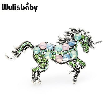 Wuli&baby Rhinestone Unicorn Καρφίτσες Γυναικείες από κράμα άλογο Ζώο γάμους Μπουκέτα Καρφίτσες Πρωτοχρονιάτικα δώρα