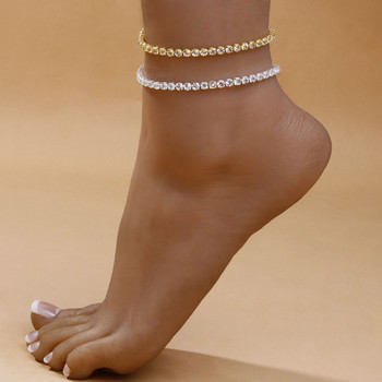 Stonefans Simple Rhinestone Tennis Chain Anklet Foot for Women Summer Accessories Ins Fashion Leg Chain Glezen Гривна Бижута