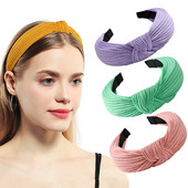 Curele de păr late din bumbac înnodate de culoare solidă pentru femeiTurban tricotat la modă Cerc de păr lat și simplu Accesorii de păr pentru fete Crăciun pentru cap