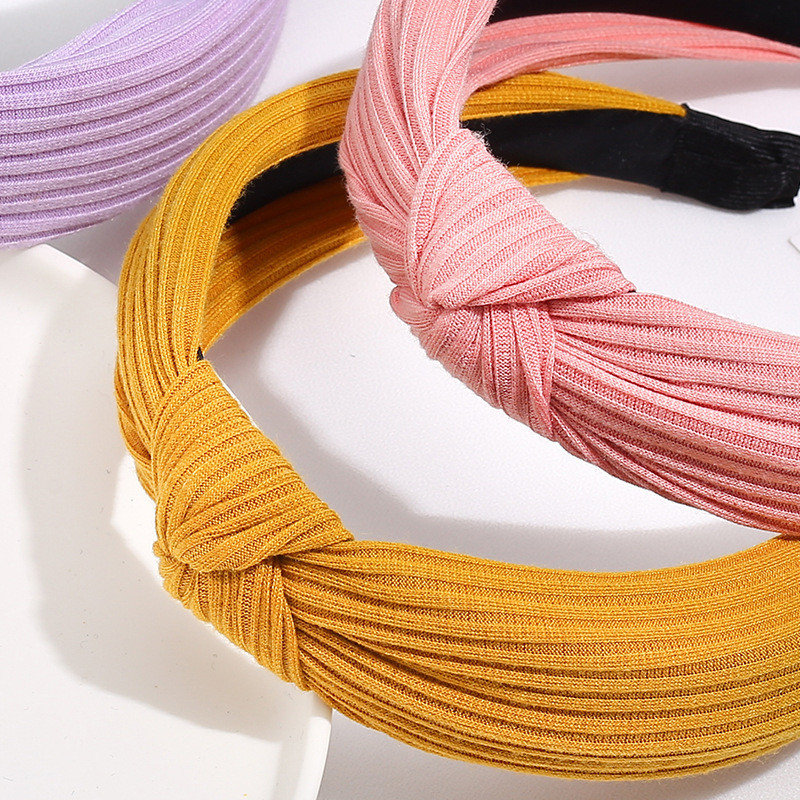 Curele de păr late din bumbac înnodate de culoare solidă pentru femeiTurban tricotat la modă Cerc de păr lat și simplu Accesorii de păr pentru fete Crăciun pentru cap