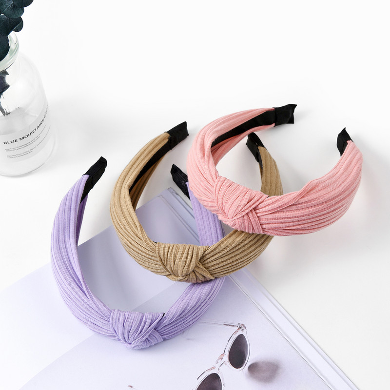 Curele de păr late din bumbac înnodate de culoare solidă pentru femeiTurban tricotat la modă Cerc de păr lat și simplu Accesorii de păr pentru fete Crăciun pentru cap