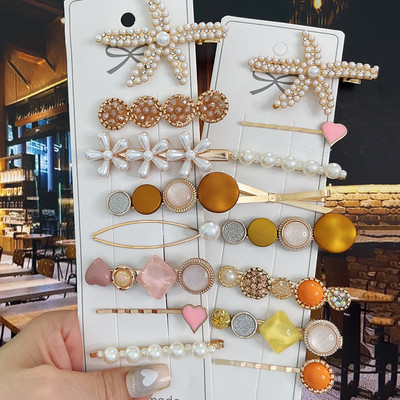 8PCS Комплект перлени щипки за коса Fishistar за жени Акрилни шноли за коса с цветя Аксесоари за коса Бижута за момичета Модни фиби за коса