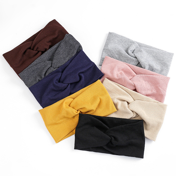 Bentiță pentru femei de culoare solidă Turban lat Twist tricotat Bentita de păr din bumbac Accesorii pentru păr Machiaj înnodat Bandă pentru cap Bijuterii pentru bebeluși