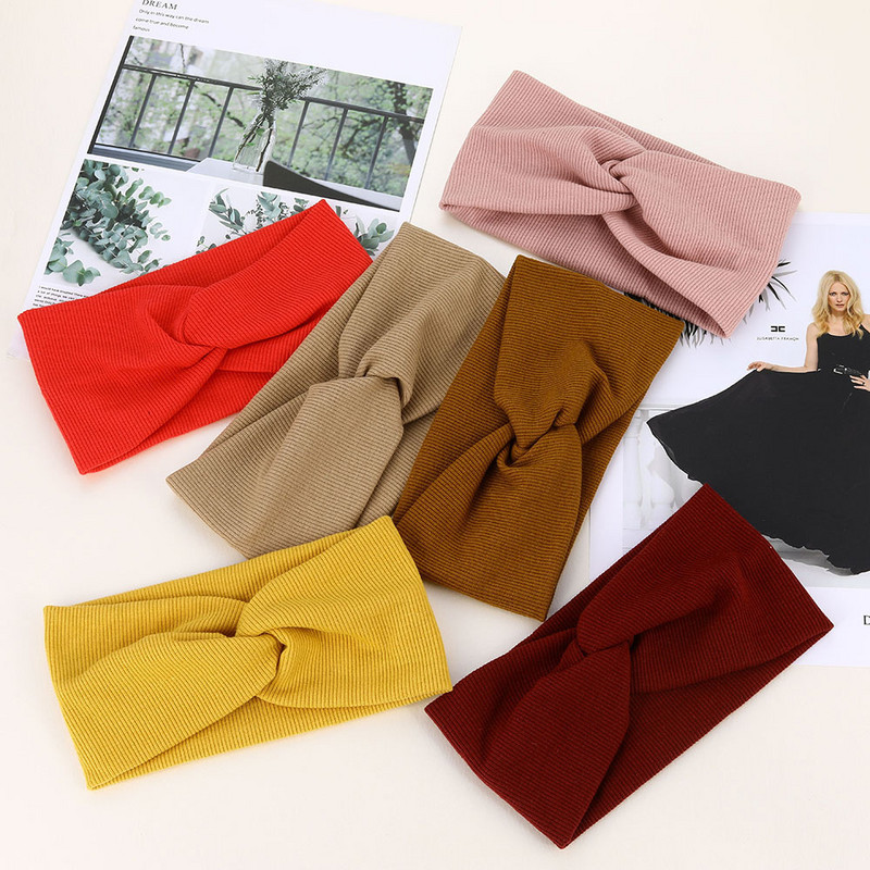 Bentiță pentru femei de culoare solidă Turban lat Twist tricotat Bentita de păr din bumbac Accesorii pentru păr Machiaj înnodat Bandă pentru cap Bijuterii pentru bebeluși