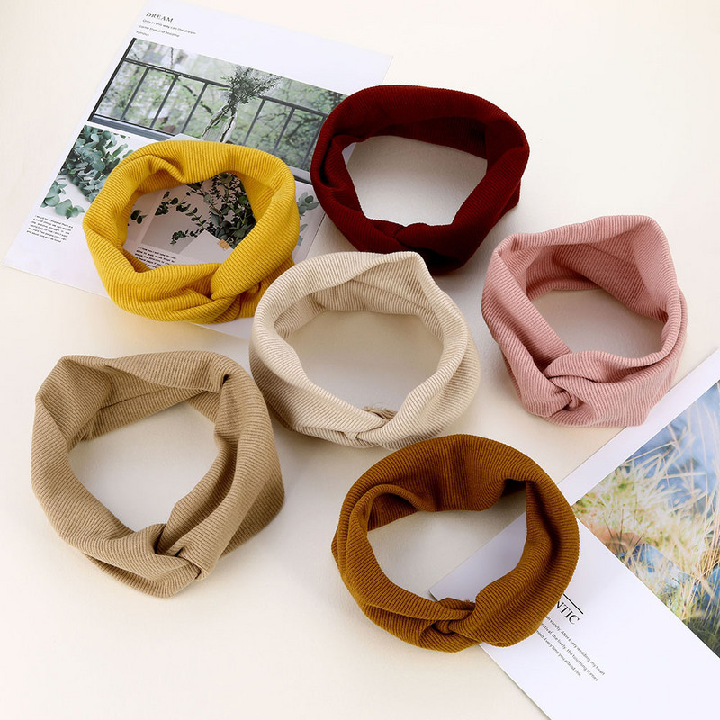Bentiță pentru femei de culoare solidă Turban lat Twist tricotat Bentita de păr din bumbac Accesorii pentru păr Machiaj înnodat Bandă pentru cap Bijuterii pentru bebeluși