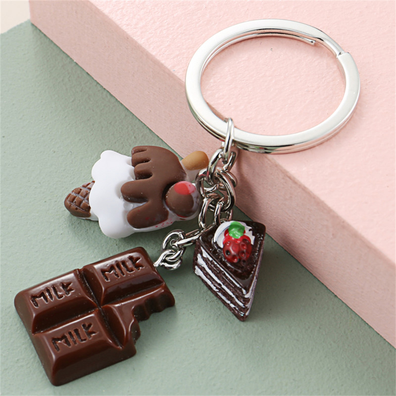 Divan desertni privjesak za ključeve Popodnevni čaj Privjesci za ključeve Sladoled Čokoladni kolač Torba za hranu Privjesak Žene Djevojke Darovi Ručno izrađeni nakit