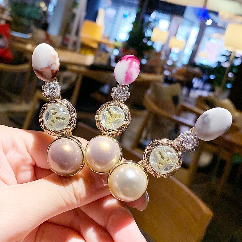 Agrafe de păr perle simulate pentru femei Agrafe de păr din cristal coreean Fete Acrilice rotunde Accesorii Grip de păr de vară