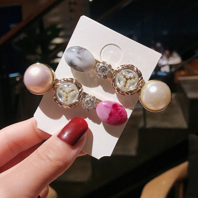 Agrafe de păr perle simulate pentru femei Agrafe de păr din cristal coreean Fete Acrilice rotunde Accesorii Grip de păr de vară