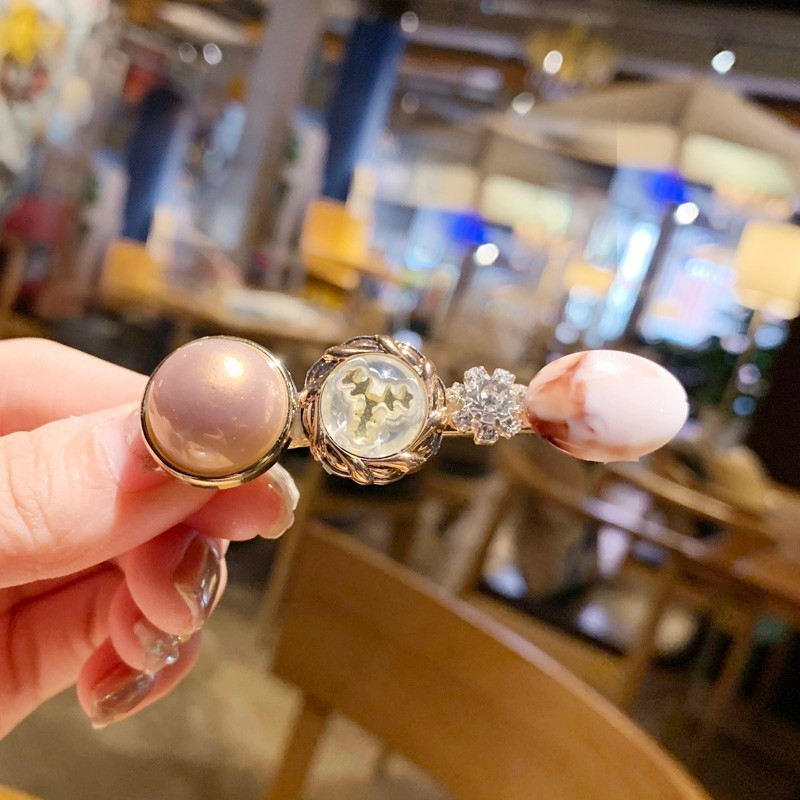 Agrafe de păr perle simulate pentru femei Agrafe de păr din cristal coreean Fete Acrilice rotunde Accesorii Grip de păr de vară