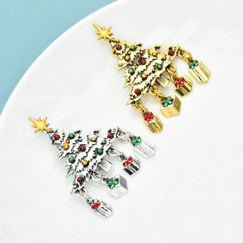 Wuli&baby Vintage broševi za božićno drvce za žene i muškarce Pokloni u 2 boje Kutija za drvce Novogodišnji broševi igle Pokloni