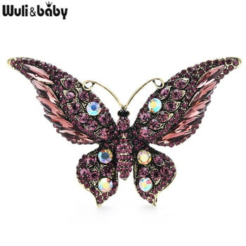 Wuli&baby Exaggerate Sparkling Cyrstal Butterfly καρφίτσες καρφίτσας για γυναίκες Μόδα κοσμήματα δώρο μεγάλου μεγέθους Badge καυτές καρφίτσες