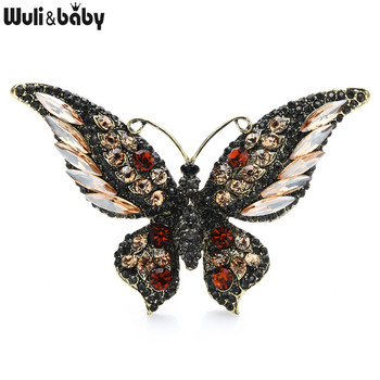 Wuli&baby Exaggerate Sparkling Cyrstal Butterfly καρφίτσες καρφίτσας για γυναίκες Μόδα κοσμήματα δώρο μεγάλου μεγέθους Badge καυτές καρφίτσες