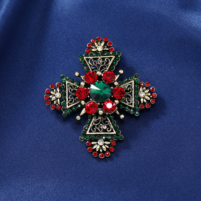 muylinda Broșă în cruce în stil baroc, broșă, metal, roșu, mare, cu strass, pentru femei, ace de epocă, pentru haine, bijuterii