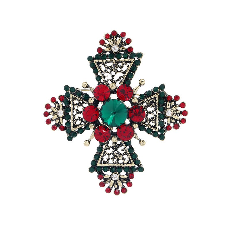 muylinda Broșă în cruce în stil baroc, broșă, metal, roșu, mare, cu strass, pentru femei, ace de epocă, pentru haine, bijuterii
