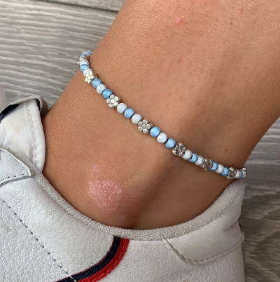 Чакра скъпоценен камък и талисман от лотос - Гривна за глезен със 7 чакри - Йога глезен