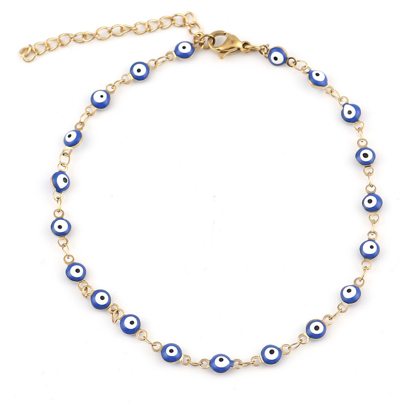 Глезен от неръждаема стомана Емайлирани кръгли глезени Evil Eye Гривни за жени Мъжки летни бижута Подаръци 23 см (9") дълги, 1 брой