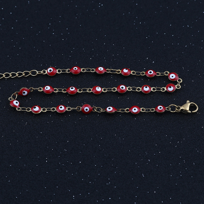 Глезен от неръждаема стомана Емайлирани кръгли глезени Evil Eye Гривни за жени Мъжки летни бижута Подаръци 23 см (9") дълги, 1 брой