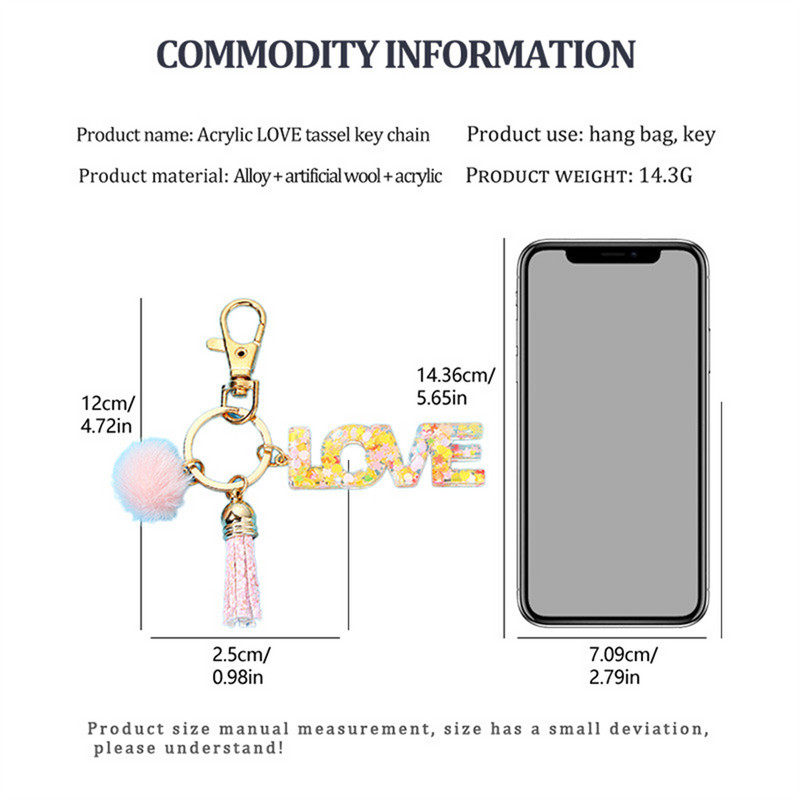 Breloc cu litere „dragoste” colorat, cu paiete, cadou iubitor pentru bărbați, femeie, geantă romantică, accesoriu pandantiv