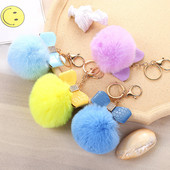 8 cm-es Fake Fox Rabbit Kulcstartó Pompon Bowknot Kulcstartó Strasszkő kulcstartó Női Táska Kiegészítők Puha Plüss Bűbáj