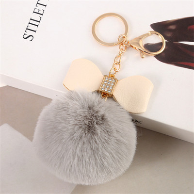 8 cm-es Fake Fox Rabbit Kulcstartó Pompon Bowknot Kulcstartó Strasszkő kulcstartó Női Táska Kiegészítők Puha Plüss Bűbáj