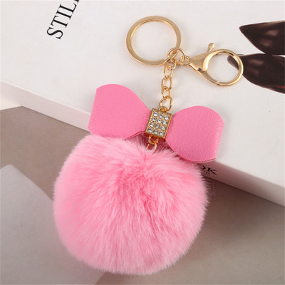 8 cm-es Fake Fox Rabbit Kulcstartó Pompon Bowknot Kulcstartó Strasszkő kulcstartó Női Táska Kiegészítők Puha Plüss Bűbáj