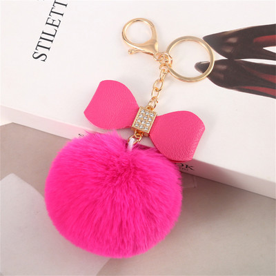 8 cm-es Fake Fox Rabbit Kulcstartó Pompon Bowknot Kulcstartó Strasszkő kulcstartó Női Táska Kiegészítők Puha Plüss Bűbáj