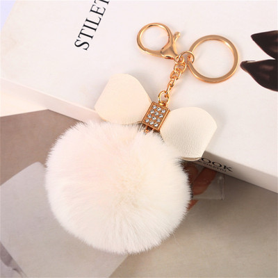 8 cm-es Fake Fox Rabbit Kulcstartó Pompon Bowknot Kulcstartó Strasszkő kulcstartó Női Táska Kiegészítők Puha Plüss Bűbáj