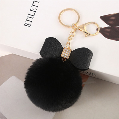 8 cm-es Fake Fox Rabbit Kulcstartó Pompon Bowknot Kulcstartó Strasszkő kulcstartó Női Táska Kiegészítők Puha Plüss Bűbáj