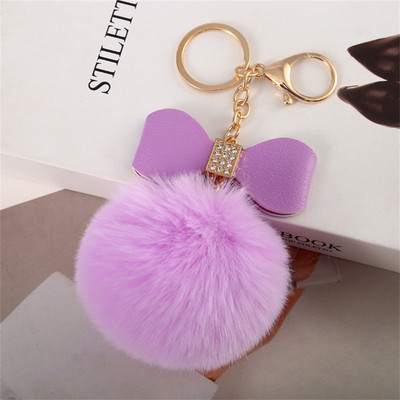 8 cm-es Fake Fox Rabbit Kulcstartó Pompon Bowknot Kulcstartó Strasszkő kulcstartó Női Táska Kiegészítők Puha Plüss Bűbáj