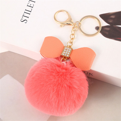 8 cm-es Fake Fox Rabbit Kulcstartó Pompon Bowknot Kulcstartó Strasszkő kulcstartó Női Táska Kiegészítők Puha Plüss Bűbáj