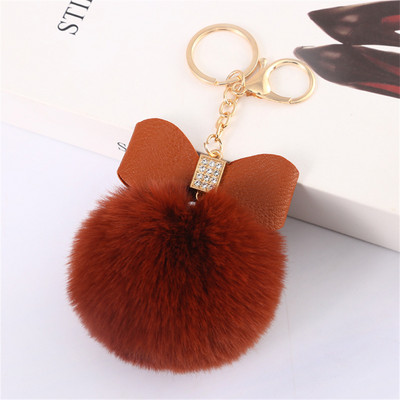 8 cm-es Fake Fox Rabbit Kulcstartó Pompon Bowknot Kulcstartó Strasszkő kulcstartó Női Táska Kiegészítők Puha Plüss Bűbáj