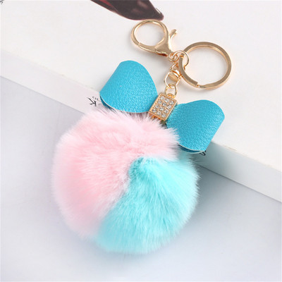 8 cm-es Fake Fox Rabbit Kulcstartó Pompon Bowknot Kulcstartó Strasszkő kulcstartó Női Táska Kiegészítők Puha Plüss Bűbáj