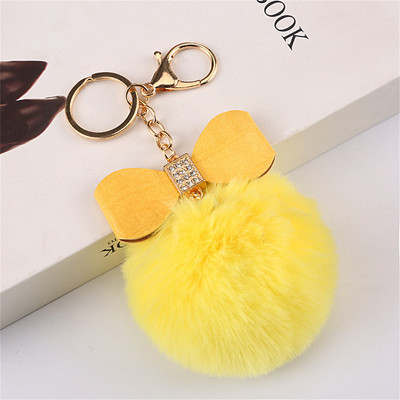 8 cm-es Fake Fox Rabbit Kulcstartó Pompon Bowknot Kulcstartó Strasszkő kulcstartó Női Táska Kiegészítők Puha Plüss Bűbáj