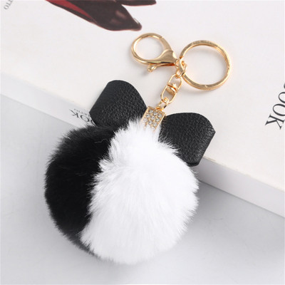 8 cm-es Fake Fox Rabbit Kulcstartó Pompon Bowknot Kulcstartó Strasszkő kulcstartó Női Táska Kiegészítők Puha Plüss Bűbáj