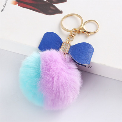 8 cm-es Fake Fox Rabbit Kulcstartó Pompon Bowknot Kulcstartó Strasszkő kulcstartó Női Táska Kiegészítők Puha Plüss Bűbáj