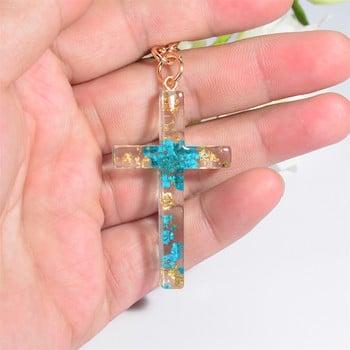 Creative Cross Keychains Charms Γέμισμα με ρητίνη Αποξηραμένα λουλούδια Μπρελόκ για γυναίκες Αναμνηστικό δώρο Αξεσουάρ μπρελόκ αυτοκινήτου