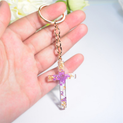 Creative Cross Kulcstartók Charms Gyantával kitöltő szárított virágok Kulcstartó nőknek Emléktárgyak Ajándék autós kulcstartó tartozékok
