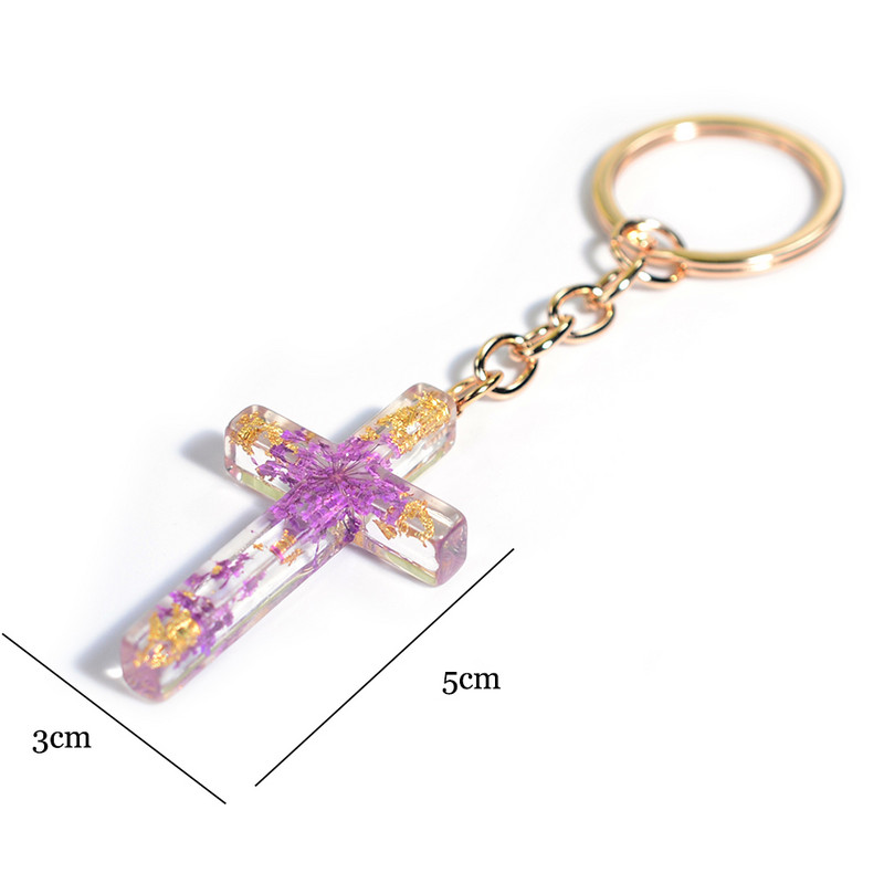 Creative Cross Kulcstartók Charms Gyantával kitöltő szárított virágok Kulcstartó nőknek Emléktárgyak Ajándék autós kulcstartó tartozékok