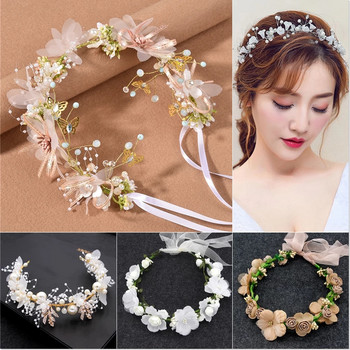 Νέα υψηλής ποιότητας Spring Bohemian Pearl Crowns Beach Hawaii Floral Garland Ρομαντικά στέφανα γάμου με ψεύτικο τριαντάφυλλο Flower Headband