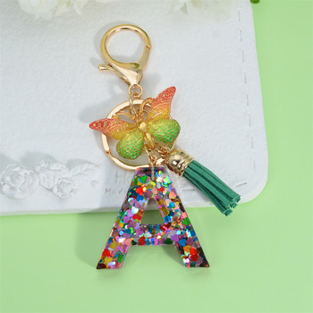 Fashion Acrylic Initial Letter Keychain for Women Sparkle Butterfly Tassel Alphabet Μπρελόκ για τσάντες μπρελόκ αυτοκινήτου Δώρα