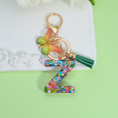 Breloc cu litere inițiale acrilice de modă pentru femei, breloc cu alfabet cu ciucuri fluture strălucitor, pentru genți de mână, brelocuri pentru mașini, cadouri
