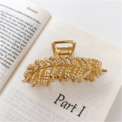 Versiunea coreeană clemă de păr perla cu strass în formă de frunză clemă de păr cu frunze geometrice de modă clemă pentru gheare de baie de rechin cochilă de doamnă