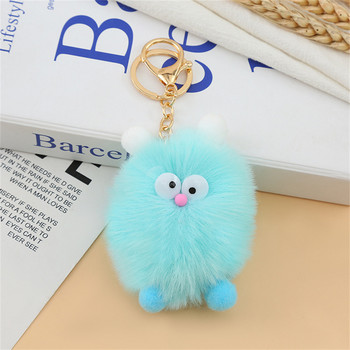 Candy Color Big Eye Animal Pom Pom Keyring for Women Παιδικά μπρελόκ αυτοκινήτου Σακίδιο πλάτης Διακοσμημένο χαριτωμένο Mini Elf Monster βελούδινο μπρελόκ