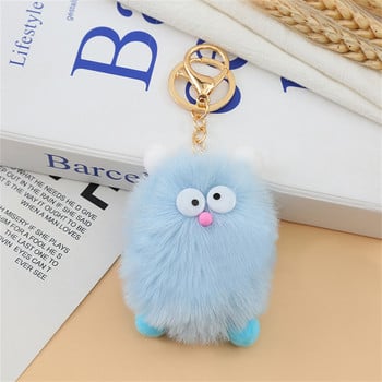 Candy Color Big Eye Animal Pom Pom Keyring for Women Παιδικά μπρελόκ αυτοκινήτου Σακίδιο πλάτης Διακοσμημένο χαριτωμένο Mini Elf Monster βελούδινο μπρελόκ