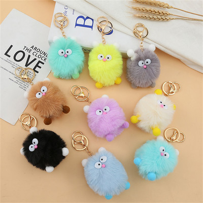 Candy Color Big Eye Animal Pom Pom Ключодържател за жени Детски автомобилни ключодържатели Раница Декорирана Сладко мини елфско чудовище Плюшен ключодържател