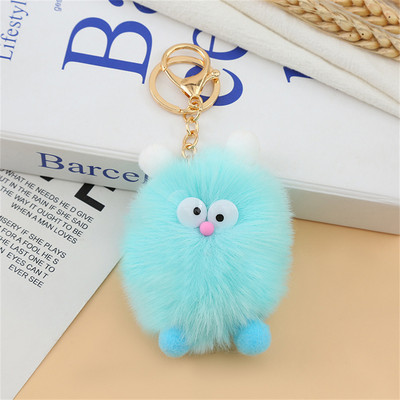 Candy Color Big Eye Animal Pom Pom Kulcstartó Női Gyerekek Autós Kulcstartók Hátizsák Díszített Aranyos Mini Elf Monster plüss kulcstartó