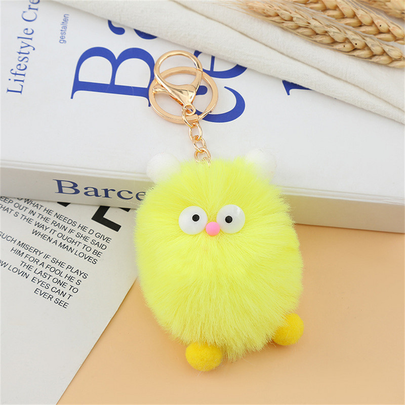 Candy Color Big Eye Animal Pom Pom Kulcstartó Női Gyerekek Autós Kulcstartók Hátizsák Díszített Aranyos Mini Elf Monster plüss kulcstartó