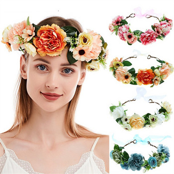 Νέα νυφική κόμμωση Bohemian Flower Crowns Beach Hawaii Floral Garland Ρομαντικά στέφανα γάμου με ψεύτικο τριαντάφυλλο New Flower Headband