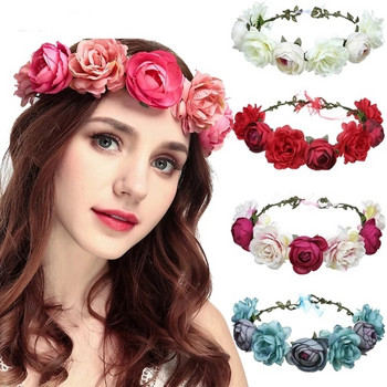 Νέα νυφική κόμμωση Bohemian Flower Crowns Beach Hawaii Floral Garland Ρομαντικά στέφανα γάμου με ψεύτικο τριαντάφυλλο New Flower Headband