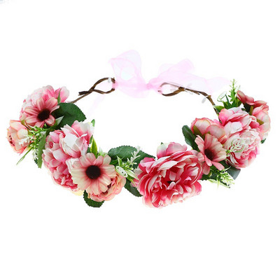 Nouă rochie de mireasă Coroane de flori boeme Plajă Ghirlandă florală Hawaii Coroane de nuntă romantice cu trandafiri artificiali Bandă de flori nouă